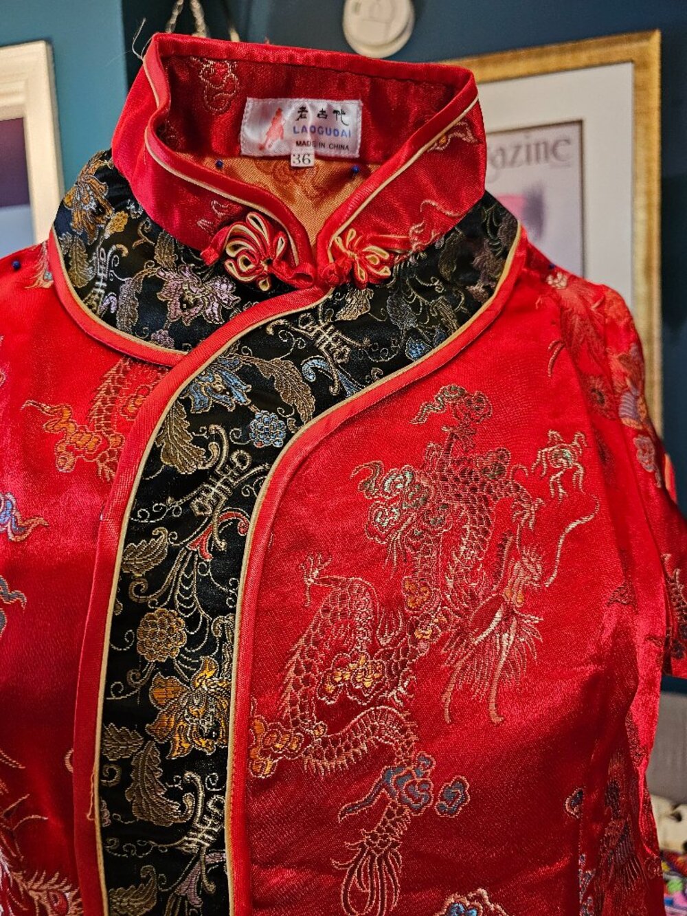 Vintage Red Satin Cheongsam // Size XS // Dragons // Made in Hong Kong